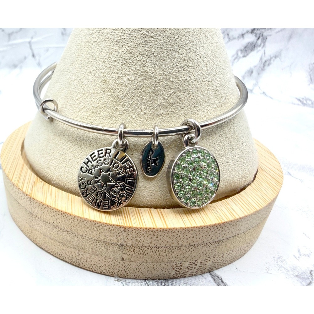 Chrysalis Charm Bangle Bracelet Green Glass Cheer Life Luck Energy Signed 7.75"
